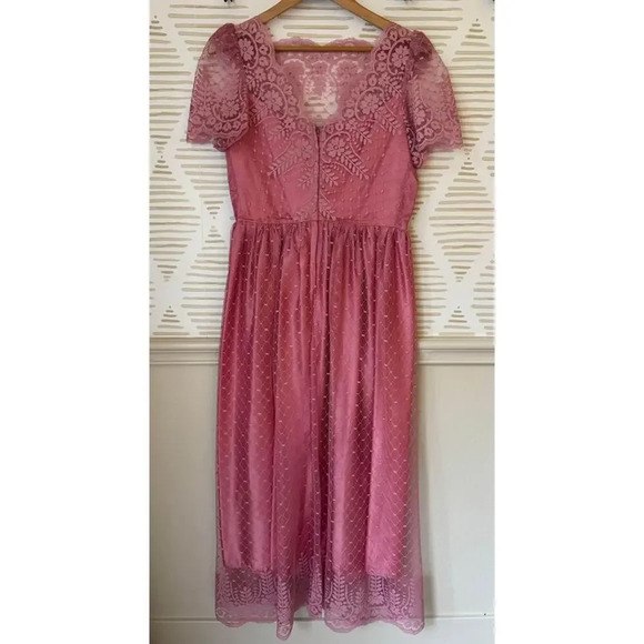Vintage 70s 80s Women’s Size 13/14 Mauve Pink Lace Satin Dress - Picture 3 of 5